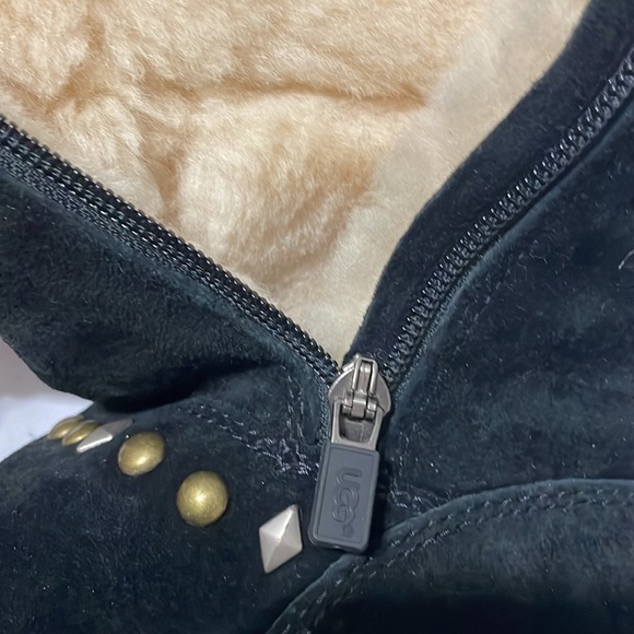 Ugg Avondale Black Suede Boots Diamond Gold and Silver Metal Studs inside zip - Picture 9 of 16